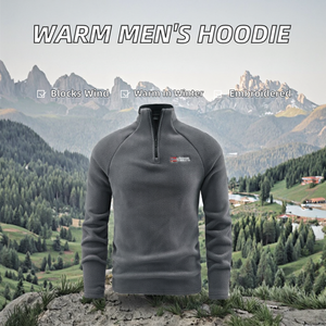 Sudadera con capucha de invierno para hombre, cuello alto, cremallera de un cuarto, diseño bordado con estampado de personajes, cortavientos y con cremallera - Product Image 2