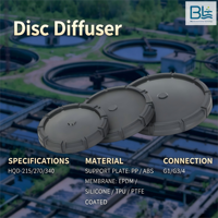 Aérateur microporeux de type disque, diffuseur d'air en EPDM, 12 pouces, 1 an, 500 L/heure, aération à bulles fines pour le traitement des eaux usées