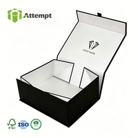 Boîte cadeau pliante magnétique noire, emballage en carton rigide personnalisé pour costume, boîtes pliables de luxe pour vêtements avec logo