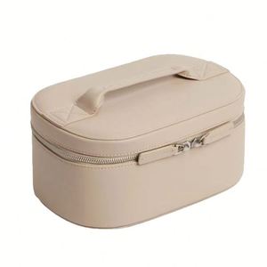 Elegant Oval Handheld Cosmetic Bag Custom Logo PU Leather Travel <b>Makeup</b> Storage <b>Case</b> Wash Bag - Product Image 1