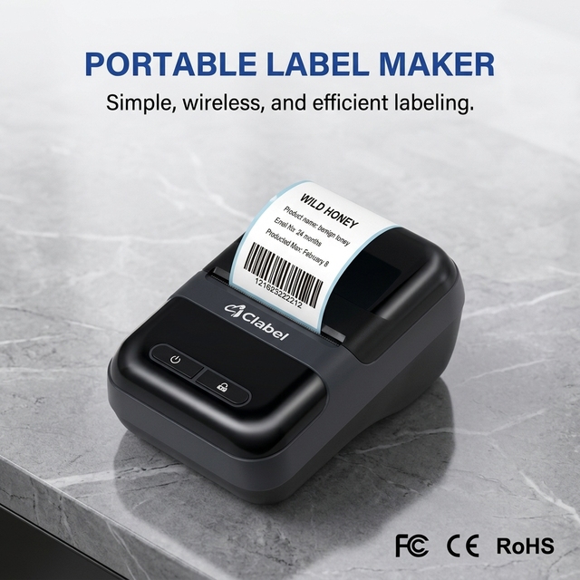 JR220B Portable Bluetooth Thermal Label Printer Wireless Mobile Printing for Shipping Barcode Sticker Food Packaging