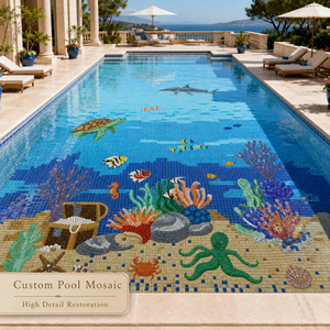 Mosaïque de verre personnalisée sur le thème du monde sous-marin, animaux marins, pour piscine, parc aquatique, stade, gymnase, hôtel, décoration murale - Product Image 1