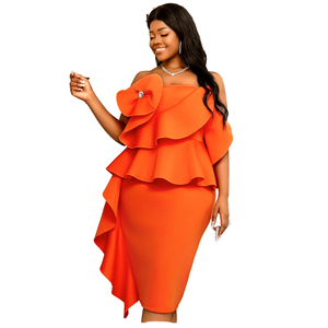 Vestidos de Fiesta Casuales de Verano con Volantes Grandes, Cuello en V, Talla Grande, Corte en A, Spandex/Poliéster, Ecológicos - Product Image 2