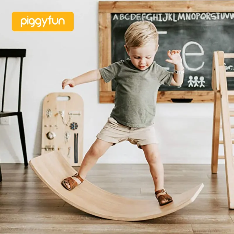 wholesale gym custom adults workout trainer wobble fitness beam surf montessori game kids wood toy balayage wooden balance board