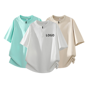 Groothandel Heren Zomer Casual Ademend Elastisch Plus Size Korte Mouw Kleurgeverfde Anti-Kreuk Snel Droogende Half-Zip Design Crew - Product Image 2