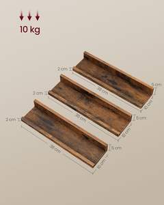Juego de 3 Estantes Flotantes de Madera para <span class=keywords><strong>Pared</strong></span>, 38 cm de Largo, con Borde Frontal para Adornos, Frascos de Especias, Cuadros Enmarcados, Estilo Rústico Marrón - Product Image 3