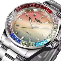 Montre automatique pour homme Winner 8287, montre à diamants, montre squelette colorée, étanche, en acier inoxydable, mécanique, montre-bracelet