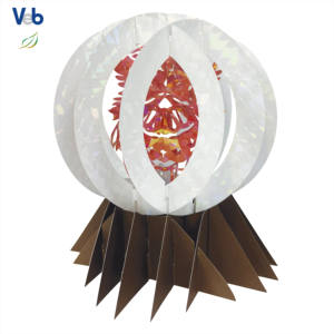 Tarjeta de Navidad Plegable 3D con Diseño de Esferas y Lámina Láser Transparente, Personalizada, Ecológica y Hecha a Mano - Product Image 1