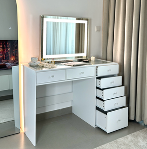 Gabinete Tocador para Dormitorio de Hotel Estilo Princesa <span class=keywords><strong>con</strong></span> Cubierta de Cristal, Mesa de Maquillaje de Lujo para Vestidor <span class=keywords><strong>con</strong></span> Espejo - Product Image 2
