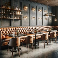 Canapés d'Hôtel de Luxe Vintage avec Poignées, Ensemble de Canapés de Restaurant en Cuir Sélectionné Résistant à l'Abrasion pour Bistrot et Café