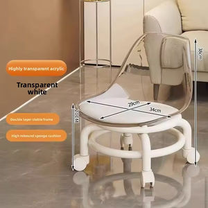 Chaise pivotante à roulettes silencieuses, dossier transparent en acrylique, tabouret bas avec roulettes, tabouret populaire pour changer de chaussures - Product Image 6