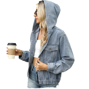 Sobrecamisa con Capucha de Mezclilla Lavada Estilo Vintage para Mujer 2026, Transpirable, Manga Larga, Chaqueta Streetwear para Otoño/Invierno/Verano - Product Image 1