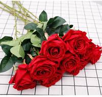 Rose artificielle réaliste à tige unique en velours, faite à la main, pour décoration de mariage, cadeau de Saint-Valentin, vente en gros, approvisionnement en vrac