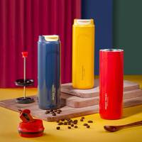 PINKAH Cafetière à piston réutilisable écologique anti-fuite, tasse de voyage isotherme sous vide avec couvercle à clapet
