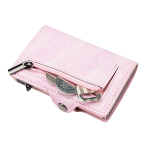 Women Slim Minimalist Pink Denim Leather Bank Credit Card <b>Wallet</b> <b>Holder</b> Aluminum Metal Pop Out Cardholder Tarjetero Para Mujer - Product Image 2