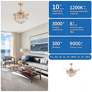 Ventilateur de plafond LED de luxe 42 pouces à moteur DC réversible, design européen, télécommande, cristaux invisibles rétractables, 3 éclairages modifiables, 6 vitesses - Product Image 6