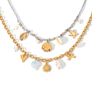 สร้อยคอแฟชั่นฤดูร้อน สร้อยคอจี้ สแตนเลส 316L เครื่องประดับชุบทอง 14k 18k PVD สร้อยคอเชือกฮาวายหลากสีสำหรับผู้หญิง - Product Image 5