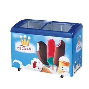 Lemari Kaca Freezer Es Krim Pintu Geser Melengkung