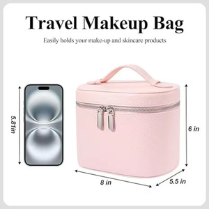 Custom Logo PU Leather Travel Makeup <b>Bag</b> Double Zippers Luxury Quilted Personalised Customizable Portable Water Resistant - Product Image 2