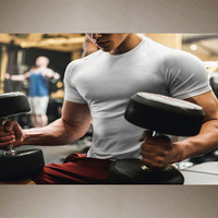 Nuevo mono de fitness para hombre, camiseta de manga de corte elástico de secado rápido, ropa de entrenamiento de alta elasticidad con cuello redondo, estilo Formal