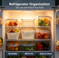 Boîte de conservation transparente en PET sans BPA de 4150 ml avec panier de drainage pour réfrigérateur, organisateur de fruits et légumes