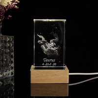 Boîte cadeau 6*6*10cm, cube de cristal 3D gravé au laser, avec base en bois et lumière LED, pour souvenirs