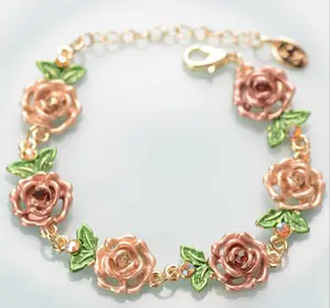 Hochzeit Rotgold Rose Blume Perle Edelstahl Vintage Armband für Frauen