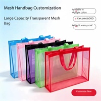 Sac de courses en maille de nylon respirant et réutilisable avec poignées renforcées en ruban/corde, grande capacité, écologique