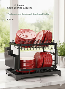 Kitchen Countertop Metal 2 Tier Cutlery Rack Hot Selling Tableware <b>Dish</b> Drainer Dryer Wholesale Plate <b>Dish</b> Rack With Tray - Product Image 2