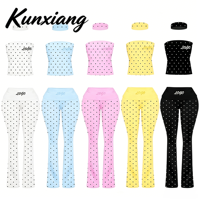 Ensemble d'été 2 pièces pour femme avec logo personnalisé, haut bustier à pois et pantalon évasé taille haute, en Spandex/Coton respirant