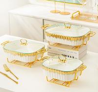 Ensemble de chauffe-plats à sec en céramique rectangle chauffe-plat équipement d'hôtel de mariage batterie de cuisine pour marmite avec couvercle