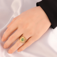 Vente en gros de bague Aventurine en pierre naturelle en acier inoxydable or 18 carats pvd pour femmes et hommes bague ouverte turquoise accessoires de bijouterie