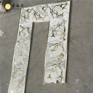 Nhà máy cung cấp tùy chỉnh bằng tia nước calacatta Trắng Mix Vàng mô hình đá cẩm thạch Inlay Brass Gạch <span class=keywords><strong>Mosaic</strong></span> cho Trang chủ khách sạn trang trí - Product Image 4