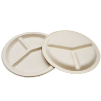 Assiettes jetables en canne à sucre de 10 pouces à 3 compartiments, biodégradables, écologiques, recyclées, pour les fêtes, de bonne qualité, vente en gros