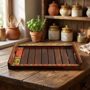 Plateau de service en bois floral, léger, écologique, fait main, durable, de haute qualité - Plateau décoratif pour thé/café, usage domestique - Product Image 1