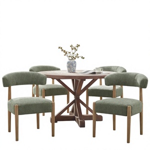 Collection PERFECT moderne : Ensemble de 4 chaises de salle à manger rembourrées, chaises de salle à manger en bois, dossier incurvé, assise en tissu, bois d'hévéa - Product Image 1
