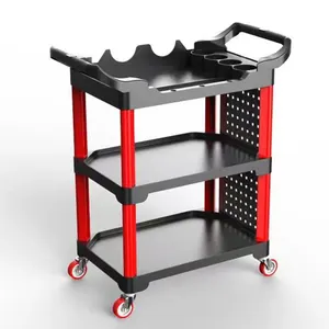 Voiture à outils en plastique la plus populaire 10.5kg Car Detailing Auto Repair 3 Shelf Tool Cart