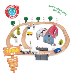 Happy Earth-Juego de vías de tren de madera para niños pequeños Juguetes educativos de construcción Slot Cars Racing Adventure Aprendizaje temprano Creativo 65PCS - Product Image 3
