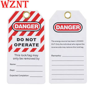 Etiquetas de seguridad de bloqueo eléctrico de <span class=keywords><strong>peligro</strong></span> de advertencia de aislamiento rojo y blanco de PVC personalizadas con desbloqueo de llave con certificación CE - Product Image 1