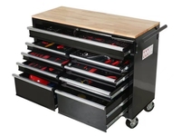 Armoire à outils roulante en métal pour garage de réparation automobile, 9 tiroirs, dessus en bois, grande capacité, faible MOQ, prix bas, grossiste, personnalisable