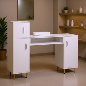Table de manucure blanche moderne avec armoires de rangement pour salon de beauté, poste de travail de spa, pieds en métal, repose-poignets - Product Image 2