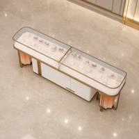Table de présentation centrale haut de gamme pour bijoux, dégradé orange, pied latéral, armoire verrouillable, présentoir à bijoux avec plateau en verre