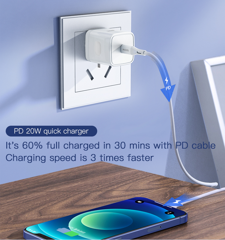 YESIDO YC30 mobile phone PD 20W 18W 15W 10W fast charging adapter chargers for iPhone 11 12 13