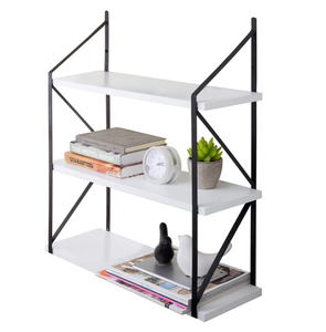 Fsc 23 Inch Wandgemonteerde Organisatie Boerderij Witte Houten Muur Drijvende Planken Rek Houten <span class=keywords><strong>3</strong></span> Tier Plank Met Zwart Metalen Beugel - Product Image 1