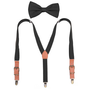 Cross-border Source Women's Fashion Adult Three-Clip Y-Shape Strap Suspenders 2.5 Peel Leather <strong>Bow-Tie</strong> Suit Combination Stock