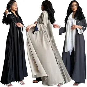 流行伊斯兰阿拉伯卡夫坦开衫长裙长袖穆斯林优雅女性开放式长袍