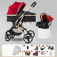 Ensemble poussette et siège auto de luxe XCD 3-en-1, pliable, cadre en alliage d'aluminium, landau de voyage, matériaux en lin et coton, capacité de charge de 20 kg