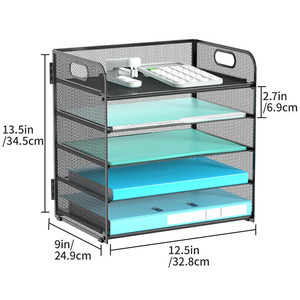 Organisateur de lettres en métal avec 5 plateaux et poignée, <span class=keywords><strong>trieur</strong></span> de <span class=keywords><strong>papier</strong></span> noir pour le bureau, la maison ou l'école - Product Image 5