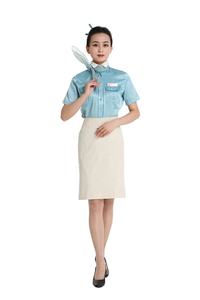 エアスチュワーデスベージュジャケットスカート + ブルーシャツ3ピースアジア诸国パイロット制服韩国航空スチュワーデス制服 - Product Image 5