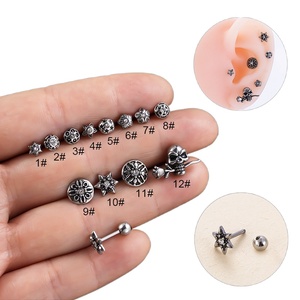 1 parça Vintage yeni gotik siyah paslanmaz çelik iskelet kafatası küpe erkekler kadınlar takı için serin yıldız 16G kulak manşet Piercing Ea - Product Image 1